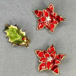 Vintage Poinsettia Red Enamel Earrings plus BONUS!